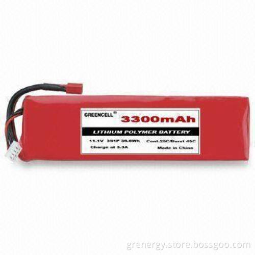 Lithium Polymer Battery with 45C Burst Discharge Current,11.1V Voltage, 3,300mAh Capacity